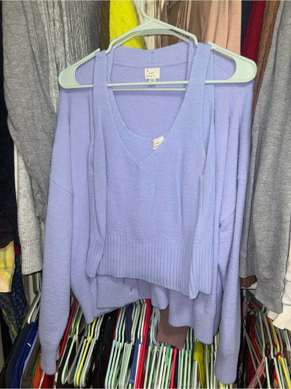 a new day Lavender V-Neck Knit Sweater with Matching Cardigan